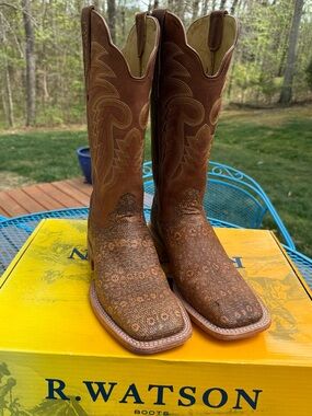 R. Watson Brown Ring Lizard Exotic Cowboy Boots